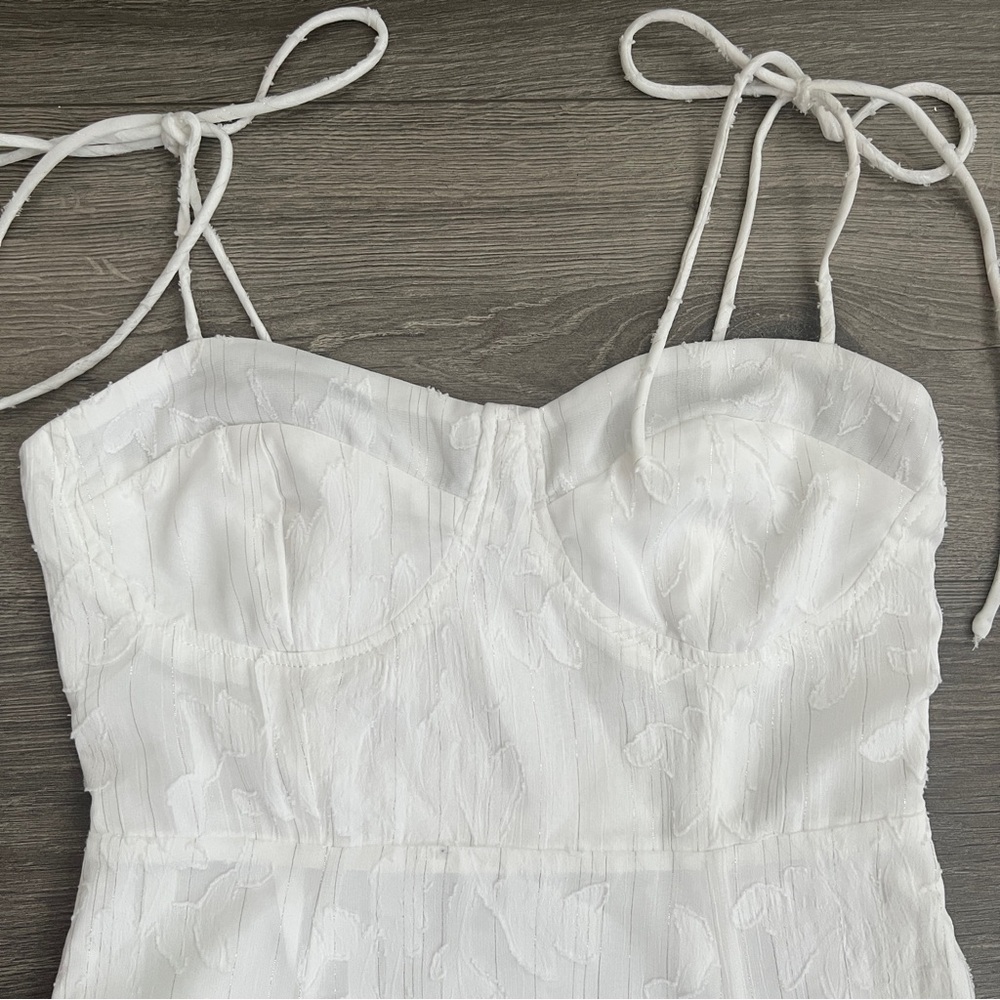 Lulus Loveliest Looks Midi Dress XS White Floral Jacquard Metallic Cottagecore - Picture 5 of 11
